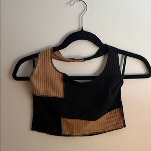 SHEIN halter crop top brown and black patch work